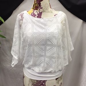 Alfani Petite Short Sleeve Mesh Top w/ tank top